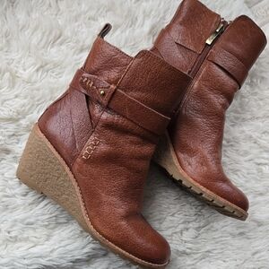 Bass Jayden Cognac Leather Wedge Heel Bootie U.S.7.5